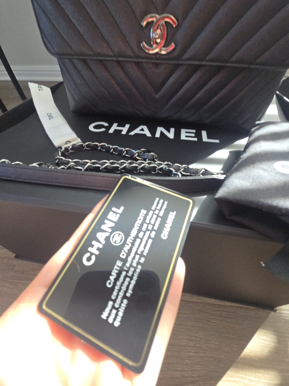 CHANEL Coco Handle Chevron Caviar Bag – Grayish Black - Picture 14 of 17